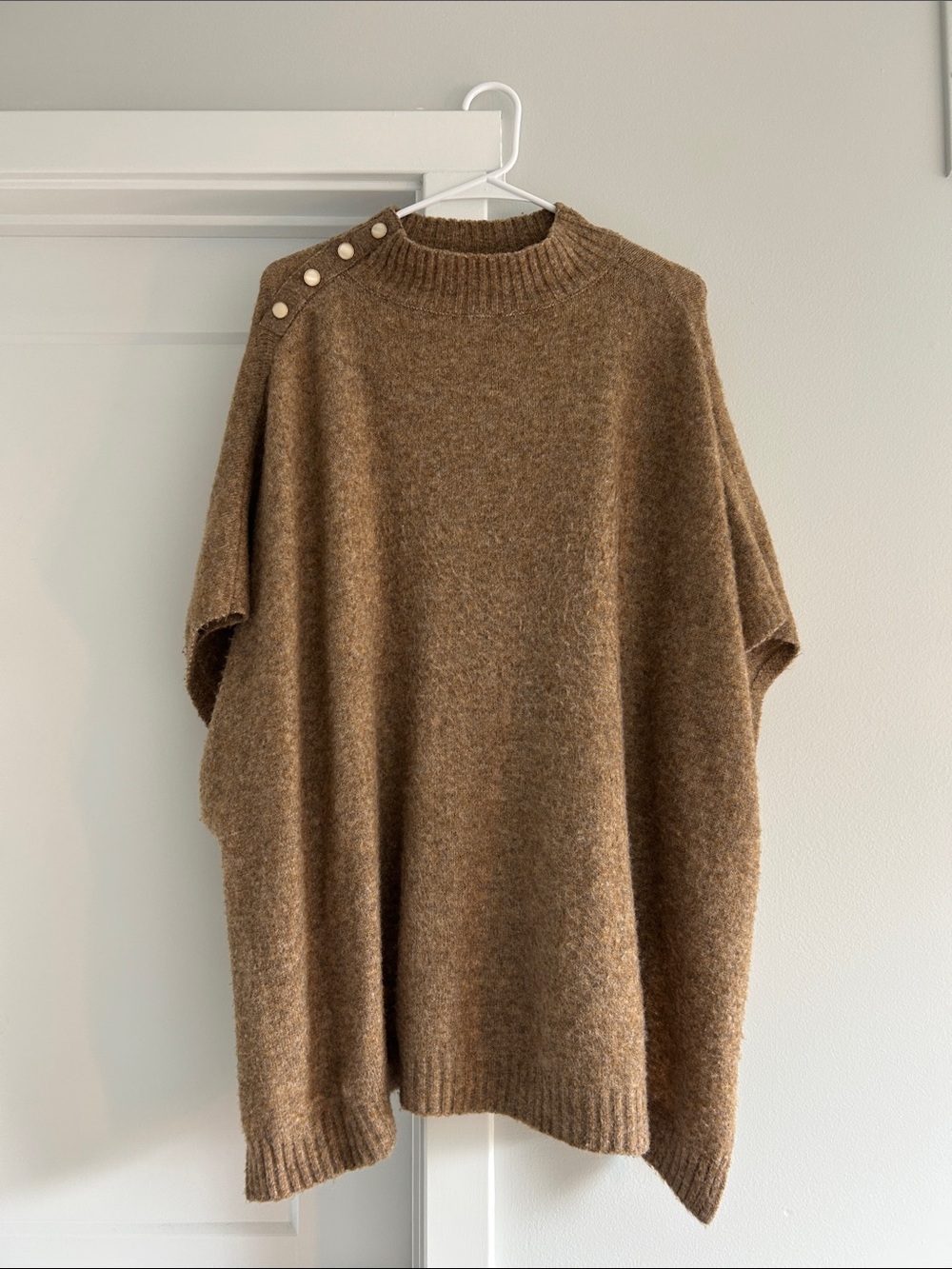 J. Crew Camel Button-Shoulder Poncho Sweater